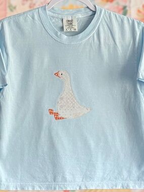 Sitting Duck Light Blue Small Comfort Colors Embroidered Tee Shirt